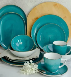LUBIANA BOSS 6630L Serwis obiadowo - kawowy 30 el / 6 osób / morski / porcelana ręcznie malowana