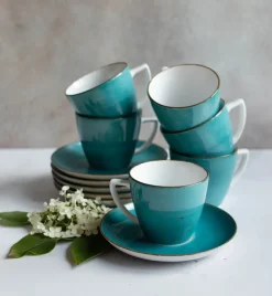 LUBIANA BOSS 6630L Serwis obiadowo - kawowy 30 el / 6 osób / morski / porcelana ręcznie malowana