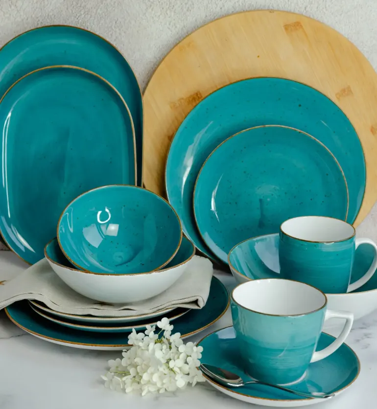 LUBIANA BOSS 6630L Serwis obiadowo - kawowy 112 el / 18 osób / morski / porcelana ręcznie malowana