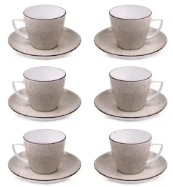 LUBIANA BOSS 6630T Komplet Filiżanka 350 ml + spodek / 6 os / 12 el / brązowy / porcelana ręcznie malowana