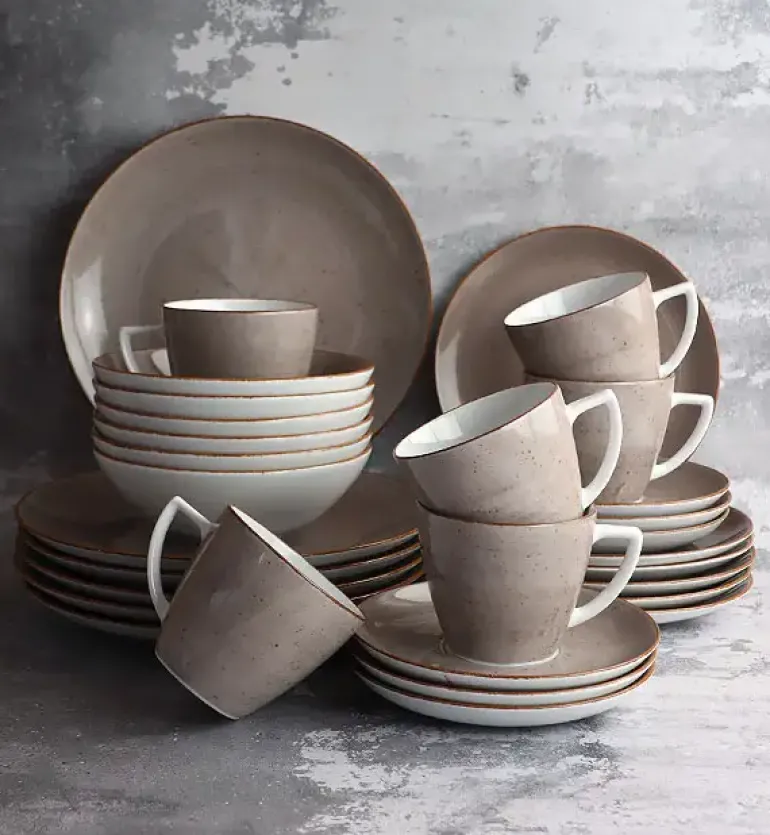 LUBIANA BOSS 6630T Serwis obiadowo - kawowy 30 el / 6 osób / brązowy / porcelana ręcznie malowana