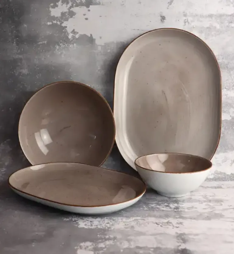 LUBIANA BOSS 6630T Serwis obiadowy 76 el / 18 osób / brązowy / porcelana ręcznie malowana