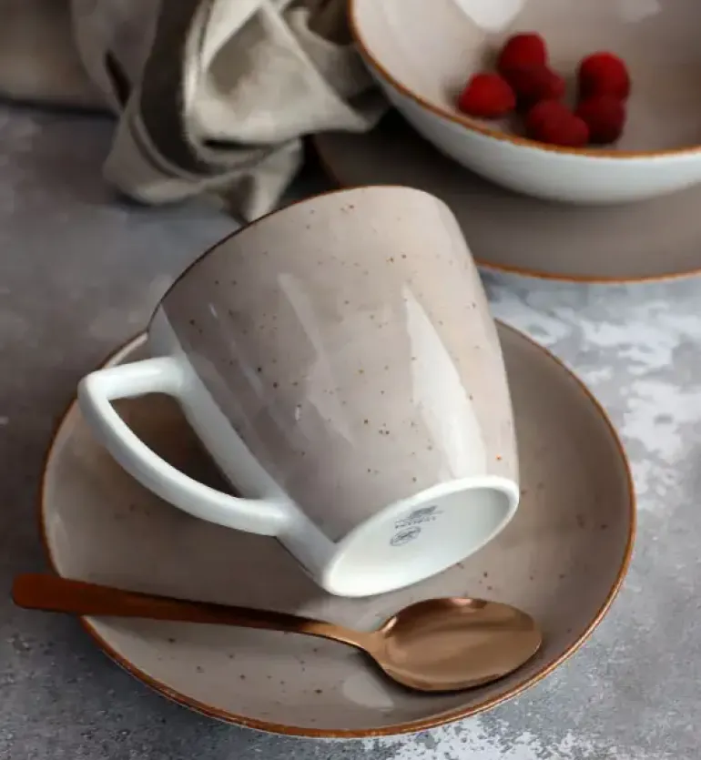LUBIANA BOSS 6630T Serwis obiadowo - kawowy 60 el / 12 osób / brązowy / porcelana ręcznie malowana