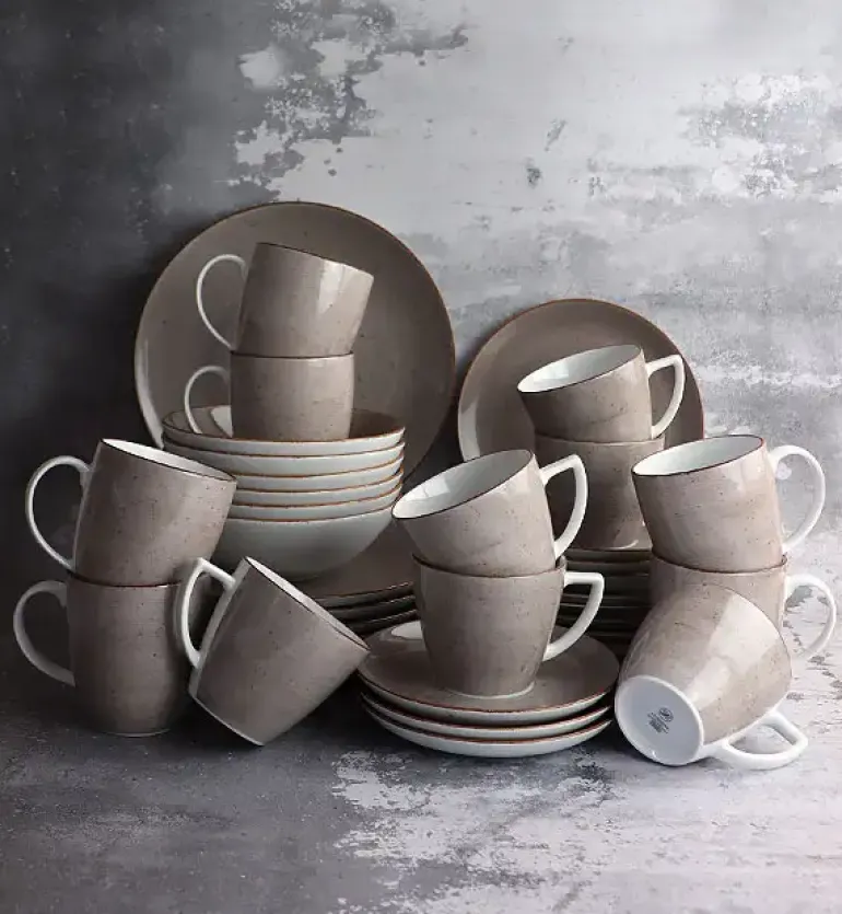 LUBIANA BOSS 6630T Serwis obiadowo - kawowy 72 el / 12 osób / brązowy / porcelana ręcznie malowana