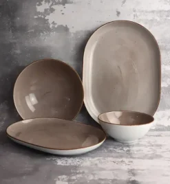 LUBIANA BOSS 6630T Serwis obiadowo - kawowy 76 el / 12 osób / brązowy / porcelana ręcznie malowana