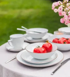 LUBIANA BOSS 6630U Serwis obiadowo - kawowy 60 el / 12 osób / budyniowy / porcelana ręcznie malowana