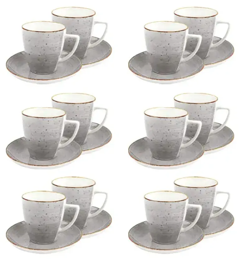 LUBIANA BOSS 6630Z Komplet filiżanek 200 ml ze spodkami / 12 os / 24 el / szary / porcelana ręcznie malowana