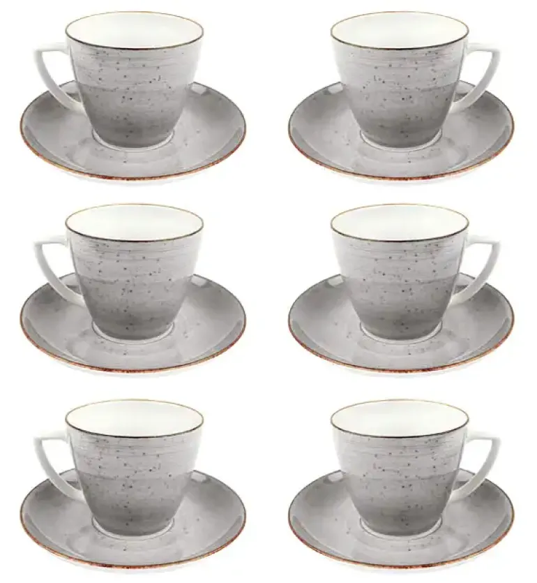 LUBIANA BOSS 6630Z Komplet Filiżanka 350 ml + spodek / 6 os / 12 el / szary / porcelana ręcznie malowana