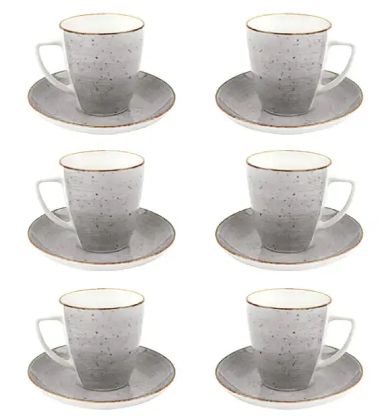 LUBIANA BOSS 6630Z Komplet filiżanek 200 ml ze spodkami / 6 os / 12 el / szary / porcelana ręcznie malowana