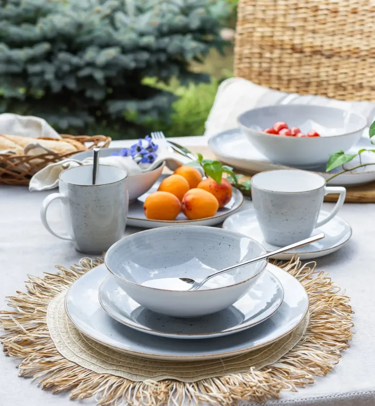 LUBIANA BOSS 6630Z Komplet talerzy głębokich 18 cm / 12 el / 12 os / szary / porcelana ręcznie malowana