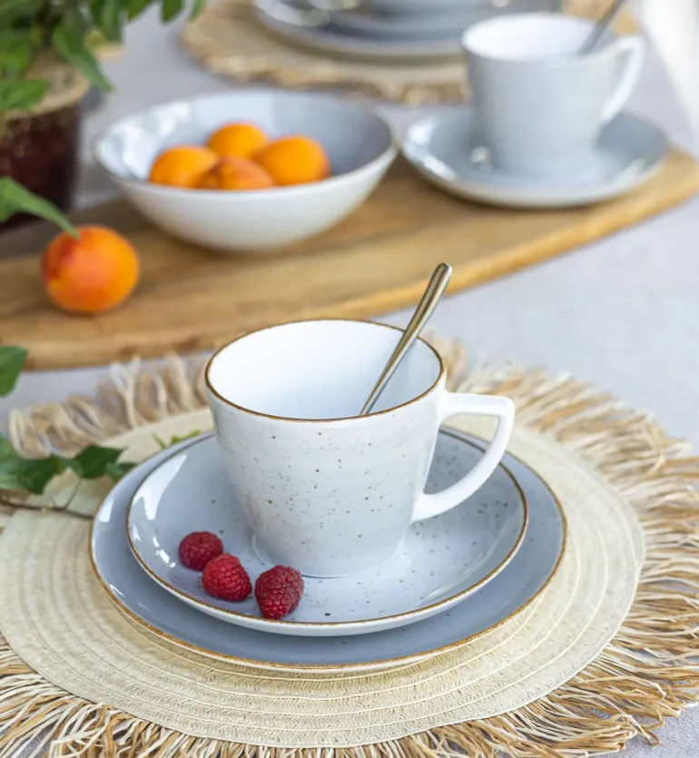 LUBIANA BOSS 6630Z Serwis obiadowo - kawowy 60 el / 12 osób / szary / porcelana ręcznie malowana