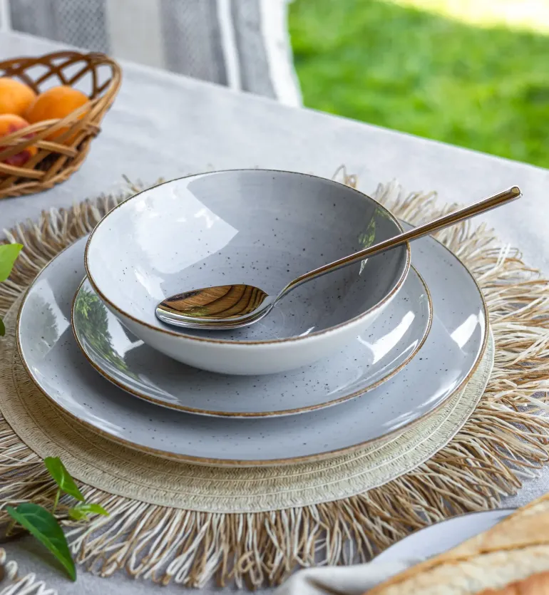 LUBIANA BOSS 6630Z Serwis obiadowo - kawowy 112 el / 18 osób / szary / porcelana ręcznie malowana