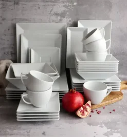 LUBIANA CLASSIC Serwis obiadowo-kawowy 24 os / 128 el | porcelana biała kwadrat