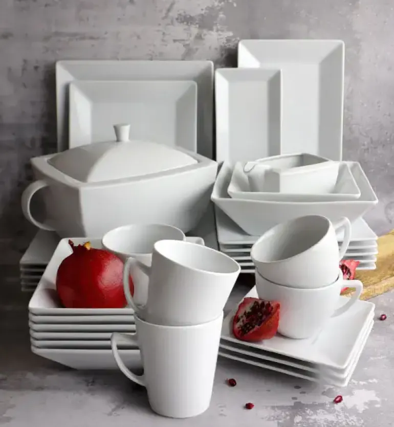 LUBIANA CLASSIC Serwis obiadowo-kawowy 18 os / 108 el | biala porcelana kwadrat