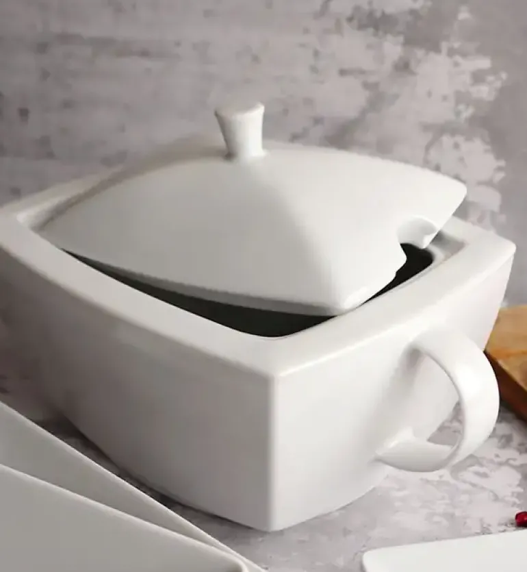 LUBIANA CLASSIC Serwis obiadowo-kawowy 24 os / 132 el | porcelana biała kwadrat
