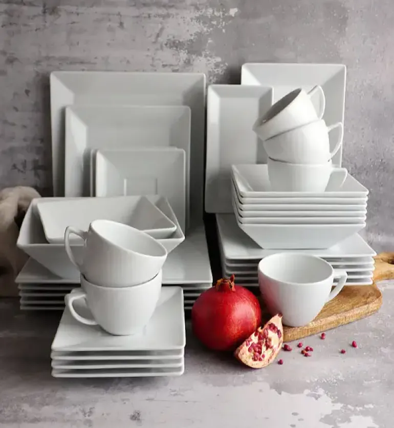 LUBIANA CLASSIC Serwis obiadowo-kawowy 18 os / 94 el | biała porcelana kwadrat