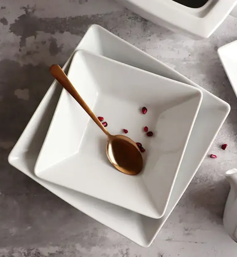LUBIANA CLASSIC Serwis obiadowo-kawowy 12 os / 66 el | biała porcelana kwadrat