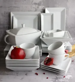 LUBIANA CLASSIC Serwis obiadowo-kawowy 12 os / 66 el | biała porcelana kwadrat