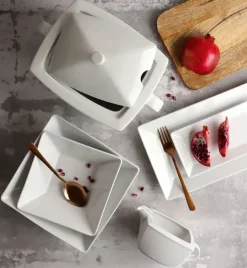 LUBIANA CLASSIC Serwis obiadowo-kawowy 12 os / 66 el | biała porcelana kwadrat