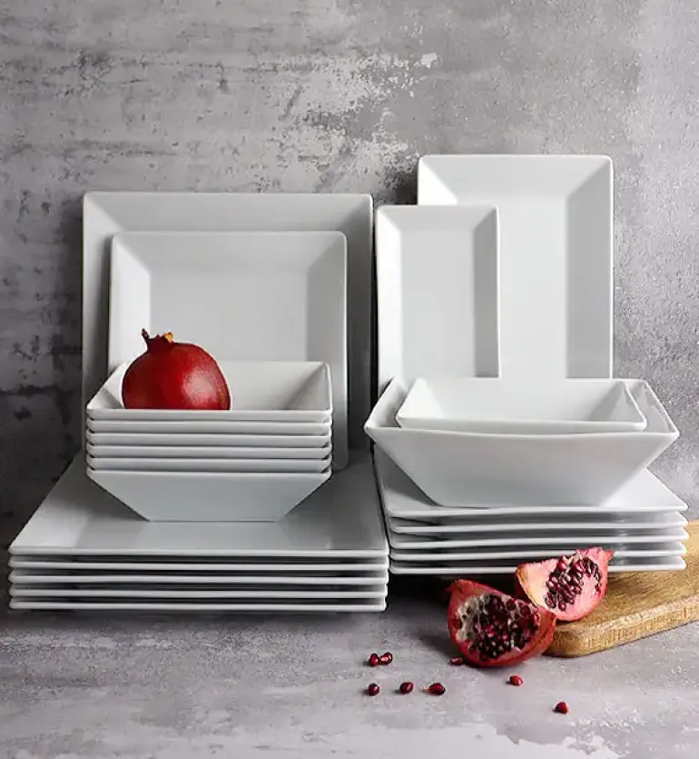 LUBIANA CLASSIC Serwis obiadowy 24 osoby / 80 elementów | biała porcelana kwadrat