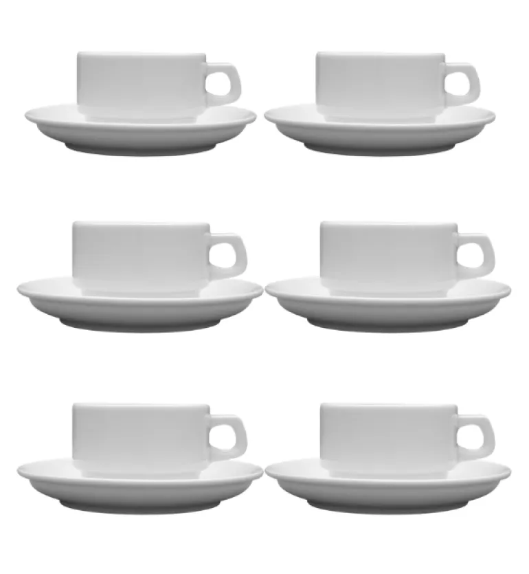LUBIANA CORONA 0601 Filiżanka niska 200 ml ze spodkiem 14,5 cm x 6 sztuk | biała porcelana