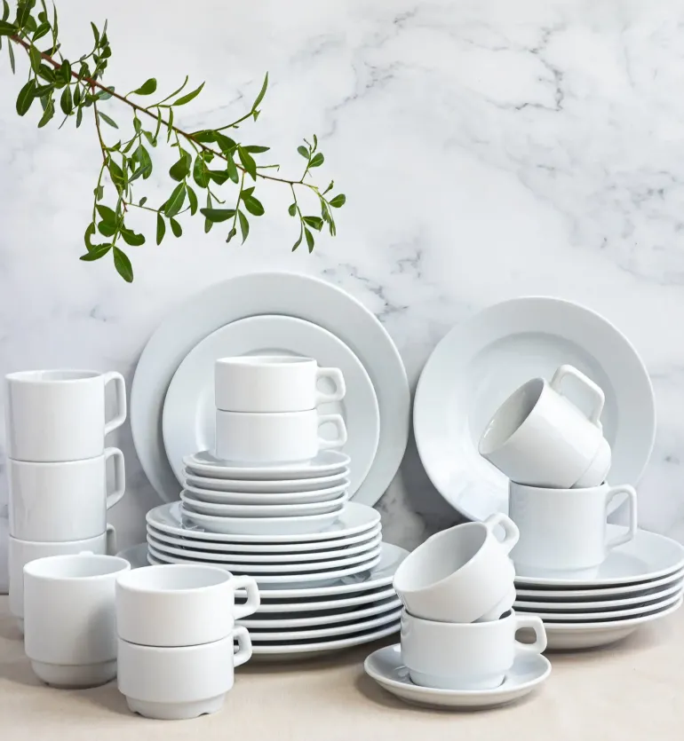 LUBIANA CORONA Serwis obiadowo - kawowy 36 el dla 6 osób | biała porcelana