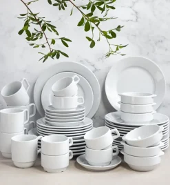 LUBIANA CORONA Serwis obiadowo - kawowy 144 el dla 18 osób | biała porcelana