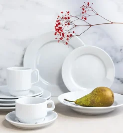 LUBIANA CORONA Serwis obiadowo - kawowy 144 el dla 18 osób | biała porcelana