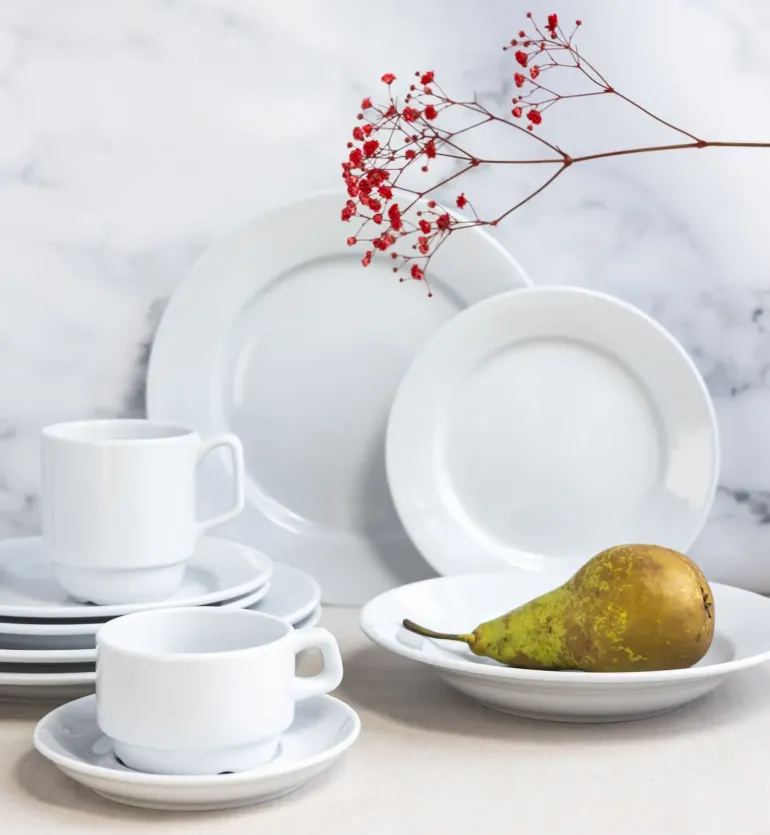 LUBIANA CORONA Serwis obiadowo - kawowy 192 el dla 24 osób | biała porcelana
