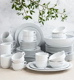 LUBIANA CORONA Serwis obiadowo - kawowy 50 el dla 6 osób | biała porcelana