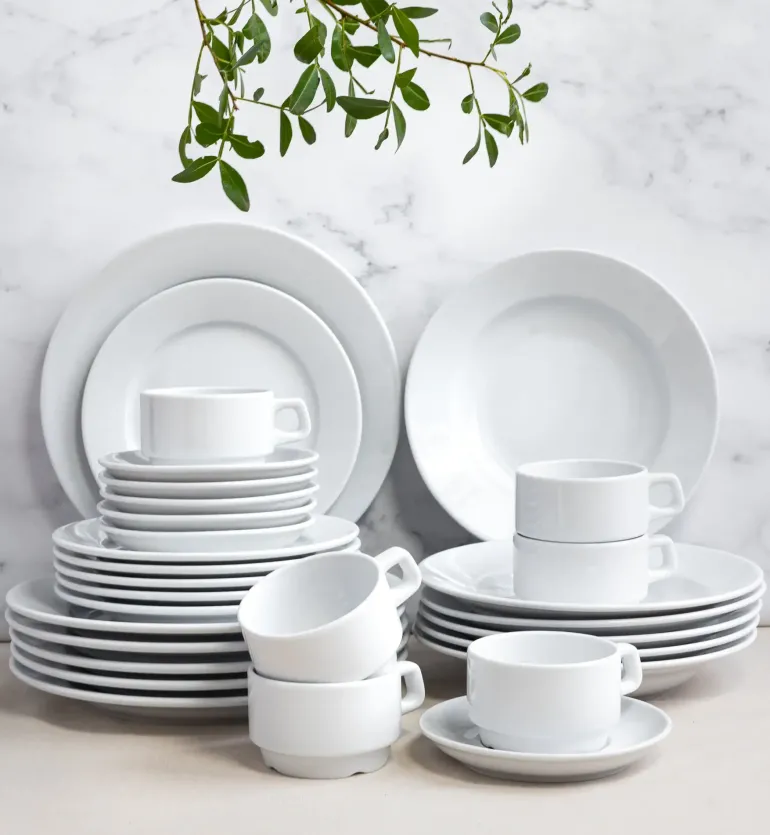 LUBIANA CORONA Serwis obiadowo - kawowy 120 el dla 24 osób | biała porcelana