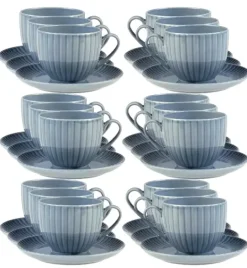 LUBIANA DAISY SEASIDE K9 Komplet 18x filiżanka 200 ml + spodek 14,5 cm / szaro - niebieski