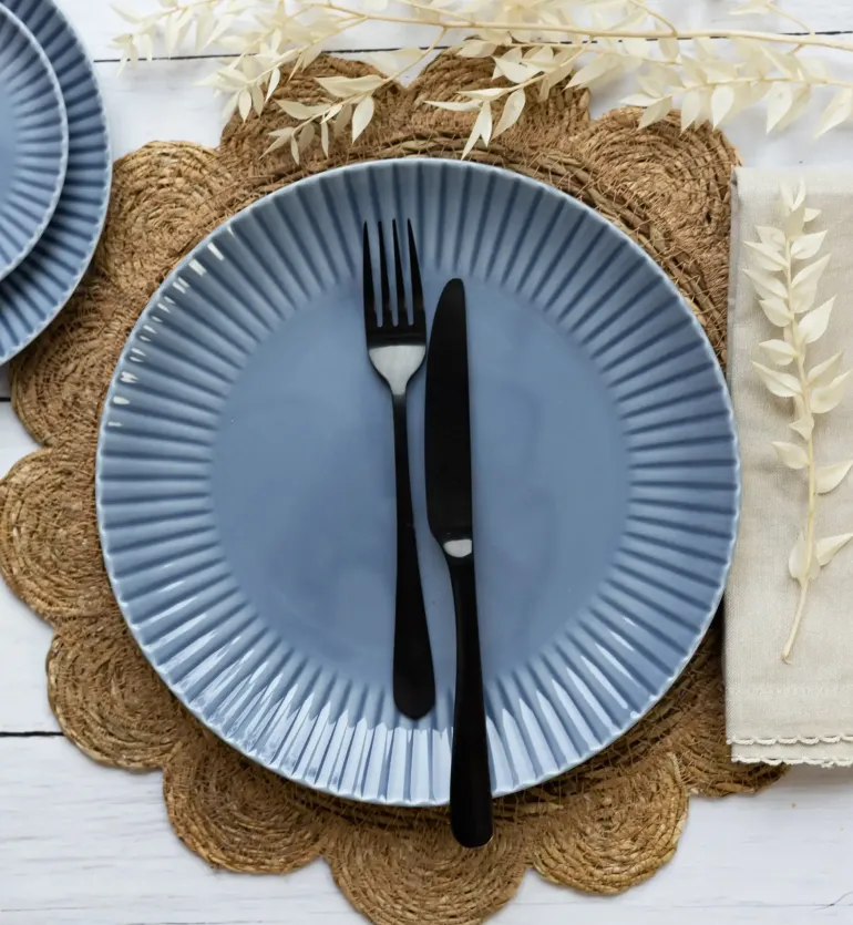 LUBIANA DAISY SEASIDE K9 Serwis obiadowy 6 osób / 18 elementów / szaro - niebieski