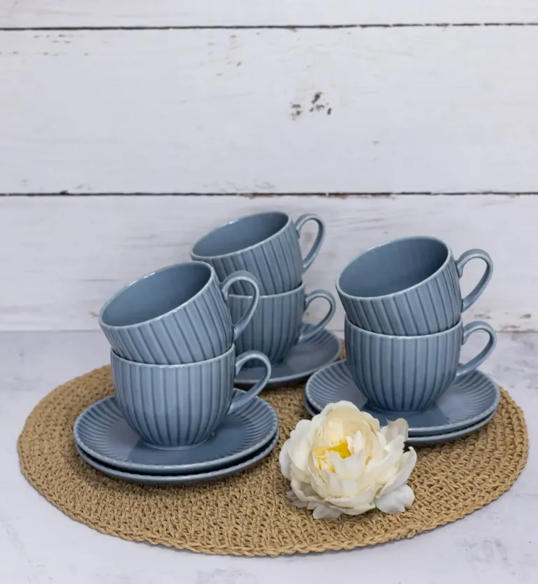 LUBIANA DAISY SEASIDE K9 Serwis obiadowo - kawowy 6 osób / 30 elementów / szaro - niebieski