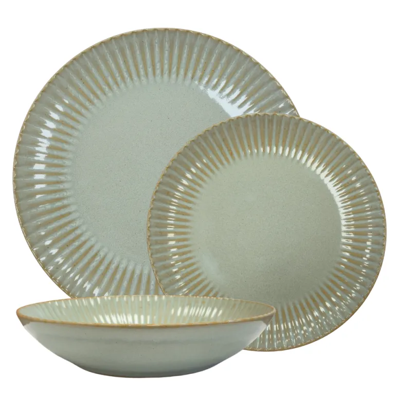 LUBIANA DAISY STONEWARE EUKALIPTUS | Serwis obiadowy 18 elementów dla 6 osób | kolor zielony