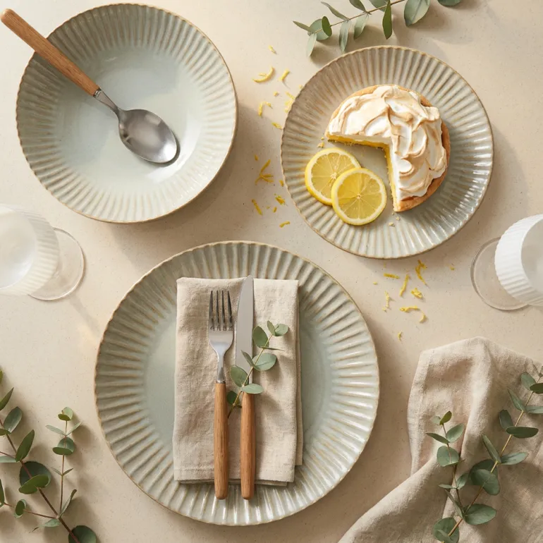 LUBIANA DAISY STONEWARE EUKALIPTUS | Serwis obiadowy 54 elementy dla 18 osób | kolor zielony