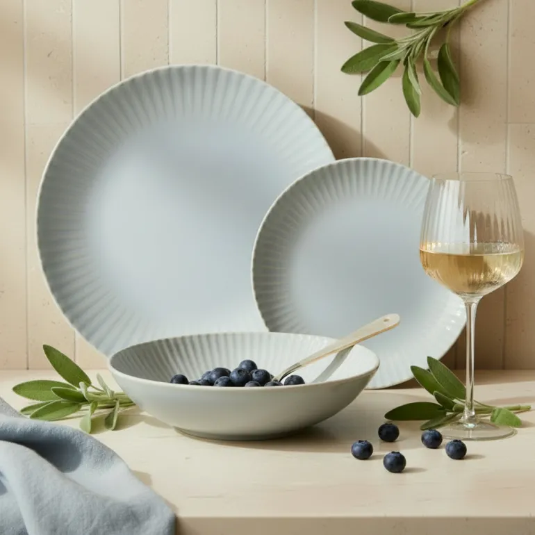 LUBIANA DAISY STONEWARE PERŁOWY | Serwis obiadowy 18 elementów dla 6 osób | kolor błękitny
