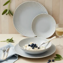 LUBIANA DAISY STONEWARE PERŁOWY | Serwis obiadowy 54 elementów dla 18 osób | kolor błękitny