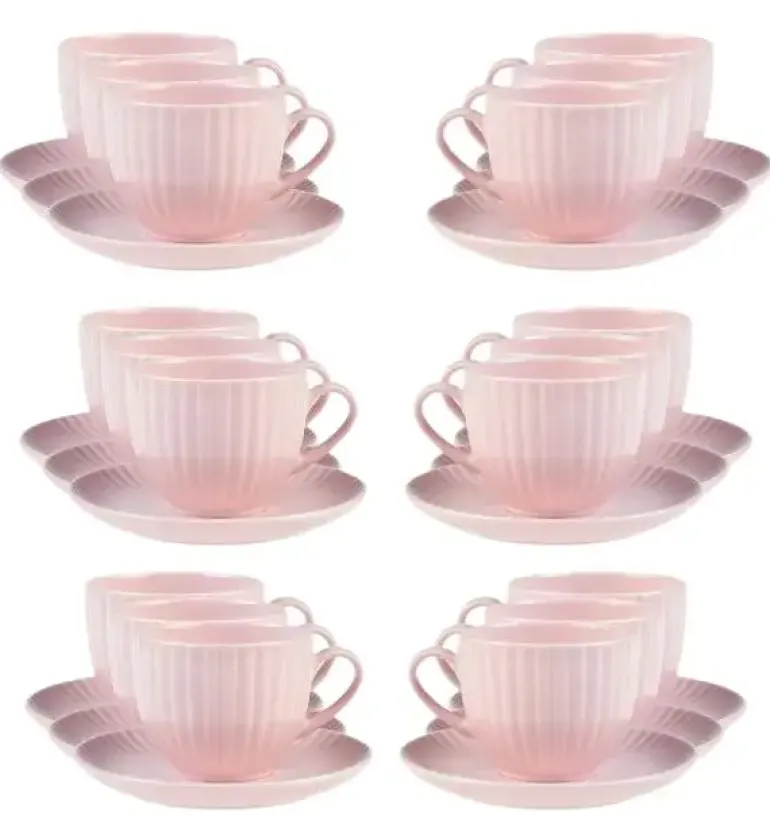 LUBIANA DAISY SUNSET K7 Komplet 18x filiżanka 200 ml + spodek 14,5 cm / różowy