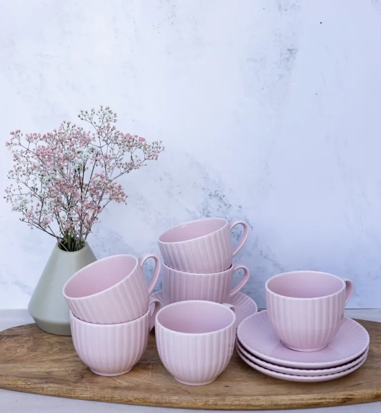 LUBIANA DAISY SUNSET K7 Komplet 18x filiżanka 200 ml + spodek 14,5 cm / różowy