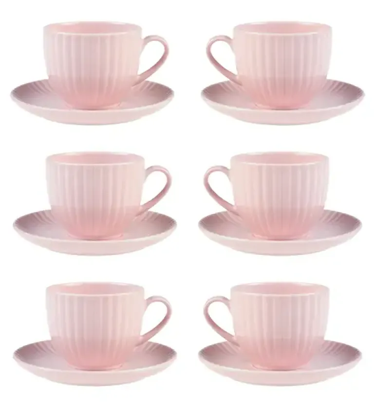 LUBIANA DAISY SUNSET K7 Komplet 6x filiżanka 200 ml + spodek 14,5 cm / różowy