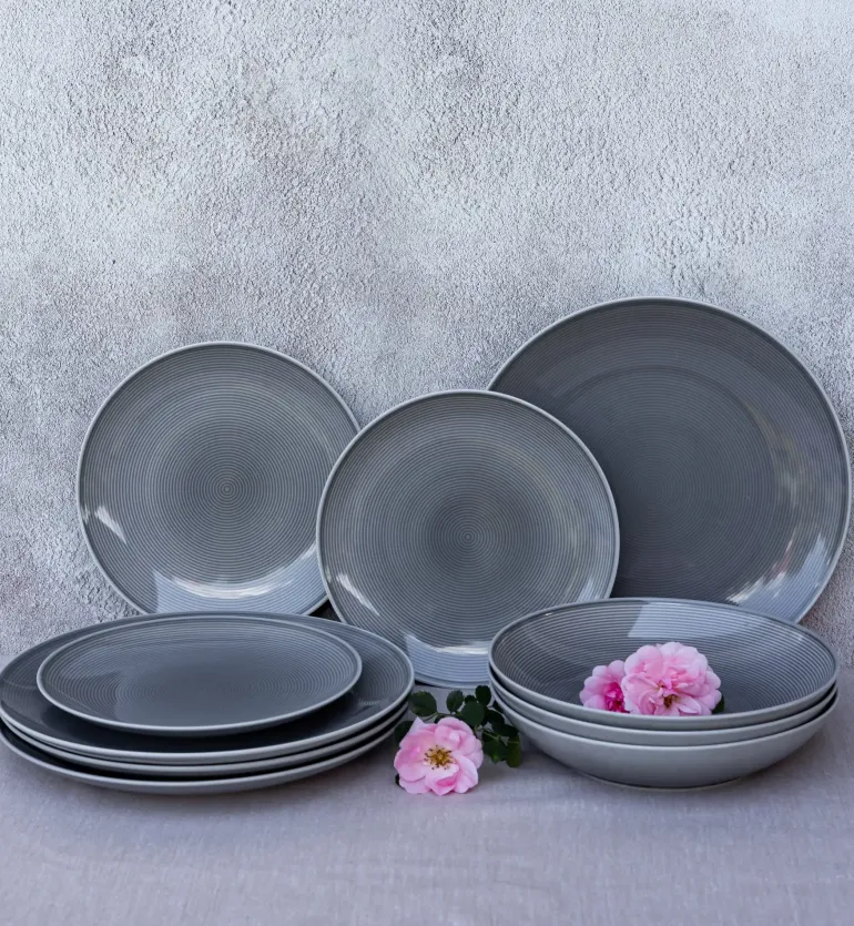 LUBIANA ETO MODERN K1 OPK Serwis obiadowy szary 36 el / 12 osób / porcelana ręcznie malowana
