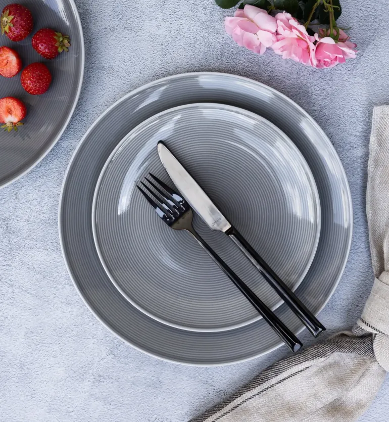 LUBIANA ETO MODERN K1 OPK Serwis obiadowy szary 36 el / 12 osób / porcelana ręcznie malowana