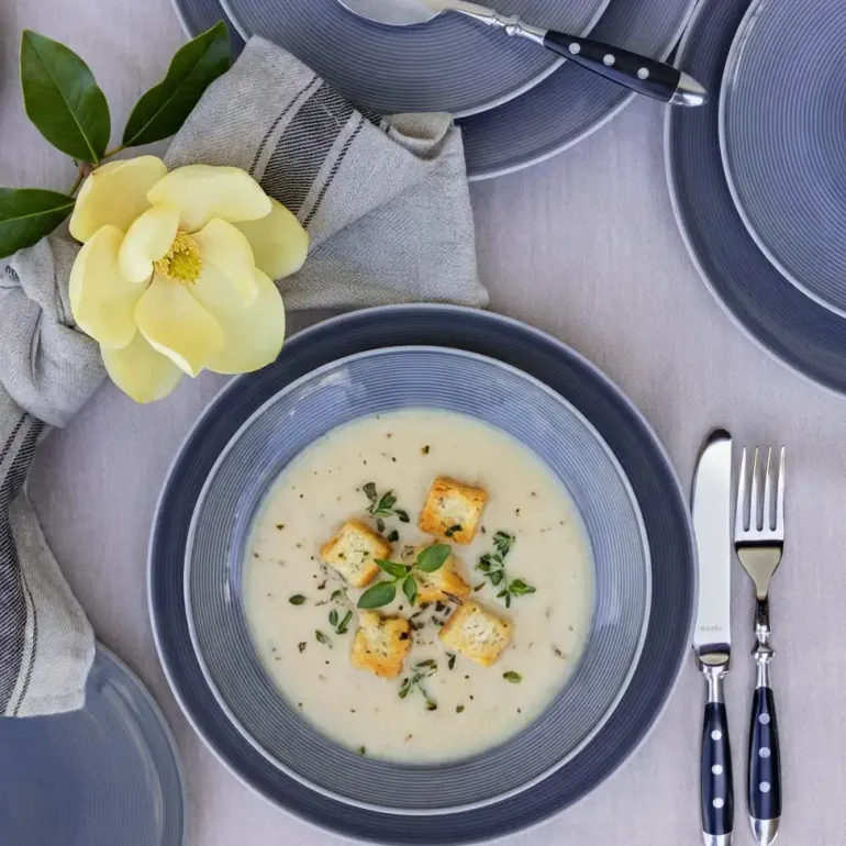 LUBIANA ETO MODERN K9 OPK Serwis obiadowy szaro-niebieski 54 el / 18 osób / porcelana ręcznie malowana