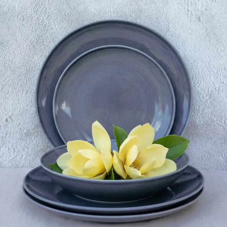 LUBIANA ETO MODERN K9 OPK Serwis obiadowy szaro-niebieski 54 el / 18 osób / porcelana ręcznie malowana