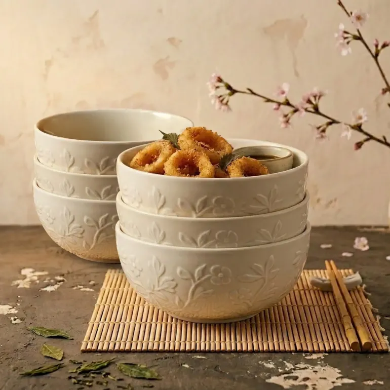 LUBIANA HANAMI KE KREMOWY Miska 16 cm x 6 sztuk / zdobiona porcelana luz