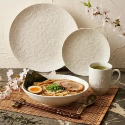 LUBIANA HANAMI KE KREMOWY Serwis obiadowy z kubkiem 48 el 12 os / zdobiona porcelana luz
