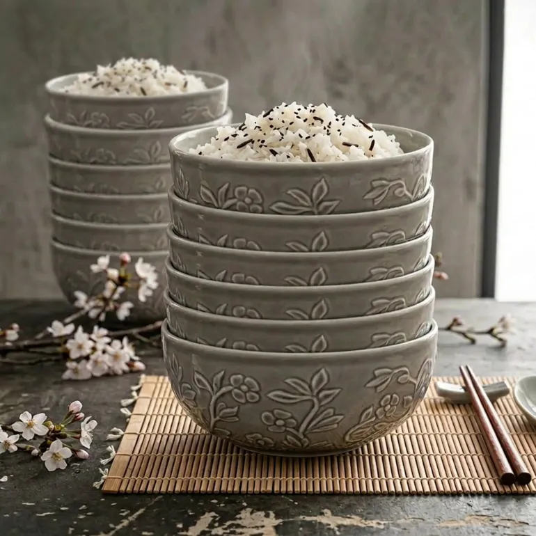 LUBIANA HANAMI K1 SZARY Miska 16 cm x 12 sztuk / zdobiona porcelana luz