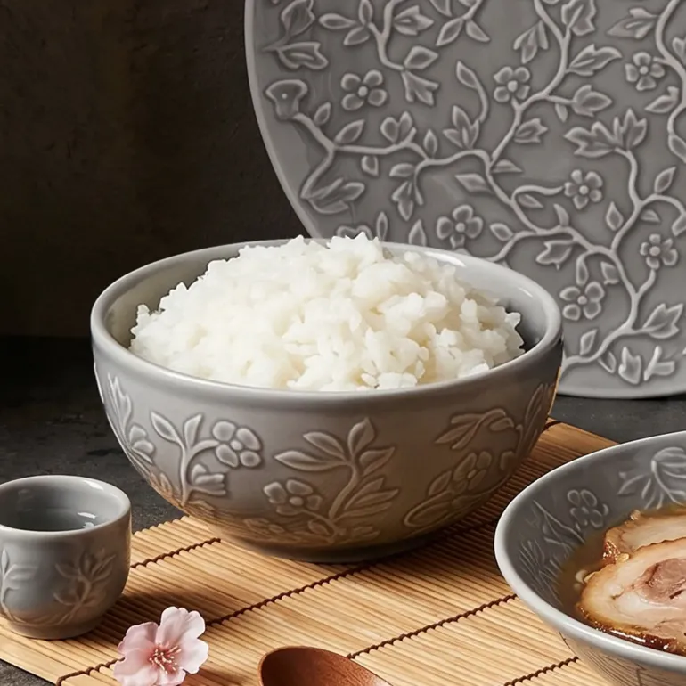LUBIANA HANAMI K1 SZARY Miska 16 cm x 12 sztuk / zdobiona porcelana luz