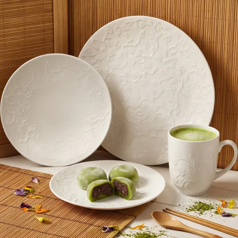 LUBIANA HANAMI Serwis obiadowy 96 el / 24 osób z kubkami | biała porcelana
